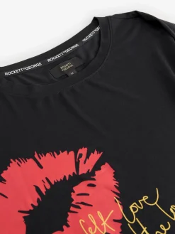 Rockett St George Black/Red Lips Long Sleeve Night T-Shirt Hot