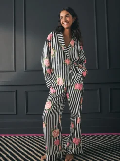 Rockett St George Black/White Flower Power Tie Side Pyjamas New