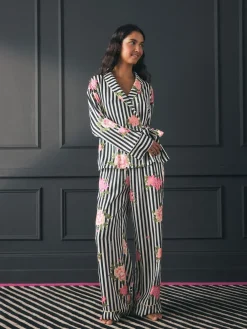 Rockett St George Black/White Flower Power Tie Side Pyjamas New