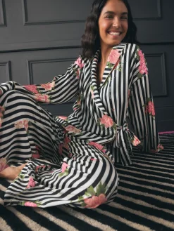 Rockett St George Black/White Flower Power Tie Side Pyjamas New