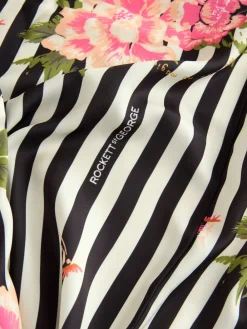 Rockett St George Black/White Flower Power Stripe Satin Robe Discount