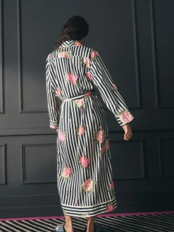 Rockett St George Black/White Flower Power Stripe Satin Robe Discount