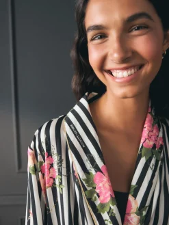 Rockett St George Black/White Flower Power Stripe Satin Robe Discount