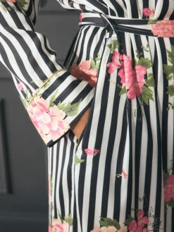 Rockett St George Black/White Flower Power Stripe Satin Robe Discount