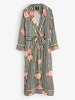 Rockett St George Black/White Flower Power Stripe Satin Robe Discount