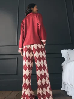 Rockett St George Red Argyle Swan Textured Satin Button Through Pyjamas Clearance