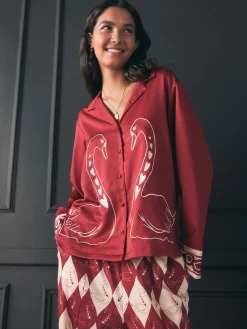 Rockett St George Red Argyle Swan Textured Satin Button Through Pyjamas Clearance