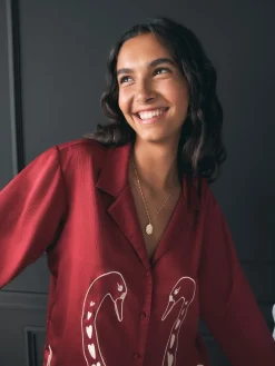 Rockett St George Red Argyle Swan Textured Satin Button Through Pyjamas Clearance