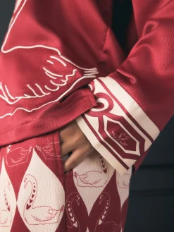 Rockett St George Red Argyle Swan Textured Satin Button Through Pyjamas Clearance