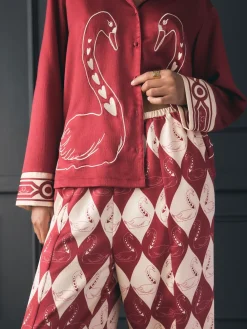 Rockett St George Red Argyle Swan Textured Satin Button Through Pyjamas Clearance