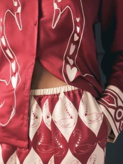 Rockett St George Red Argyle Swan Textured Satin Button Through Pyjamas Clearance