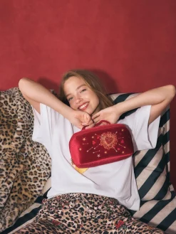 Rockett St George Red Velvet Embellished Fold Out Wash Bag Hot