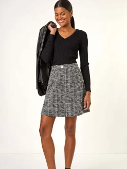 Roman Black Buttoned Textured Skirt Hot