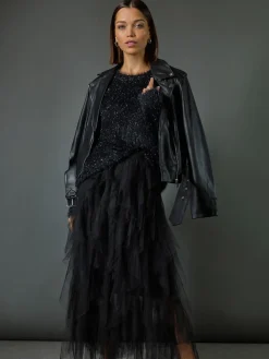 Roman Black Elasticated Mesh Layered Skirt Best