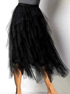 Roman Black Elasticated Mesh Layered Skirt Best