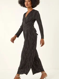 Roman Black Embellished Wide Leg Stretch Jumpsuit Discount