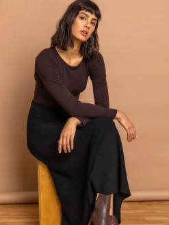 Roman Knitted Midi Stretch Skirt Black Outlet