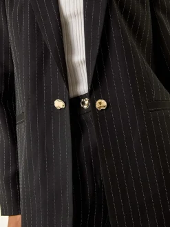 Roman Black Pinstripe Revered Collar Blazer Online