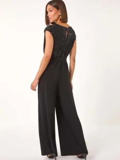 Roman Sequin Bodice Cowl Neck Jumpsuit Black Discount