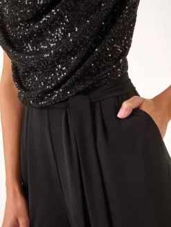 Roman Sequin Bodice Cowl Neck Jumpsuit Black Discount