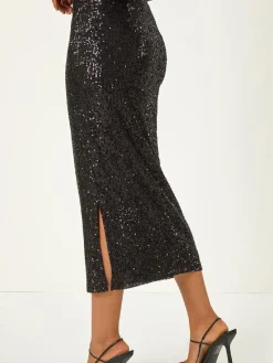 Roman Sequin Pencil Skirt Black Sale