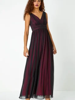 Roman Black Sleeveless Contrast Mesh Maxi Stretch Dress Discount