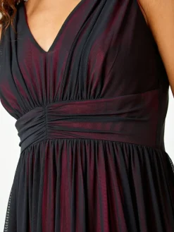 Roman Black Sleeveless Contrast Mesh Maxi Stretch Dress Discount