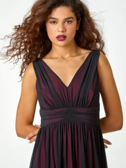 Roman Black Sleeveless Contrast Mesh Maxi Stretch Dress Discount