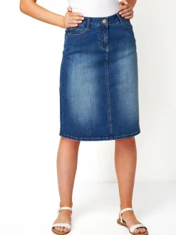 Roman Blue A-Line Knee Length Denim Skirt Hot