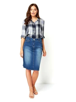 Roman Blue A-Line Knee Length Denim Skirt Hot