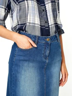 Roman Blue A-Line Knee Length Denim Skirt Hot