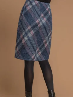 Roman Blue Check Print Brushed Skirt New