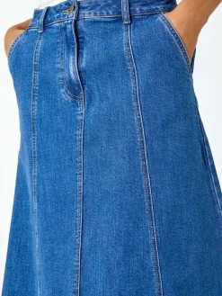 Roman Blue Cotton Denim Panelled Midi Skirt Sale
