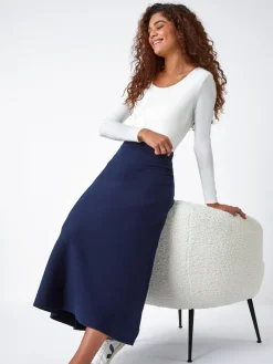 Roman Blue Knitted Midi Stretch Skirt Sale