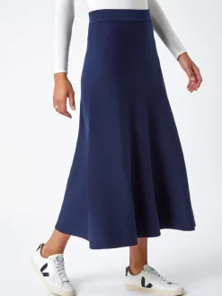 Roman Blue Knitted Midi Stretch Skirt Sale