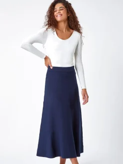 Roman Blue Knitted Midi Stretch Skirt Sale