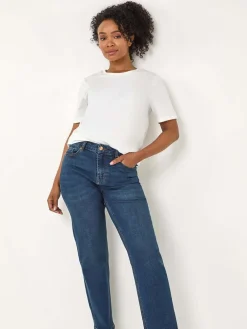 Roman Petite Stretch Straight Leg Trousers Blue Navy New