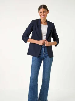 Roman Ruched Sleeve Stretch Blazer Blue