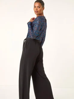 Roman Sequin Wrap V-Neck Stretch Jumpsuit Blue Discount