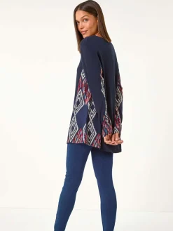Roman Blue Side Printed Stretch Tunic Top Sale