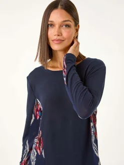 Roman Blue Side Printed Stretch Tunic Top Sale