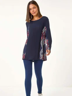 Roman Blue Side Printed Stretch Tunic Top Sale