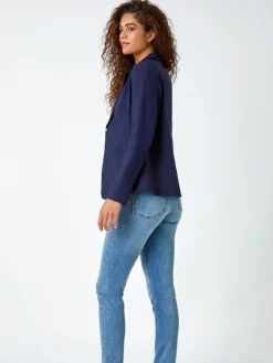 Roman Stretch Button Detail Blazer Blue Best