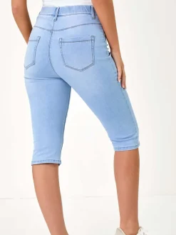 Roman Blue Stretch Knee Length Pedal Pusher Shorts Best