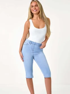 Roman Blue Stretch Knee Length Pedal Pusher Shorts Best