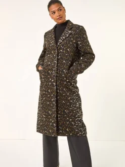 Roman Brown Animal Print Formal Pocket Coat Discount