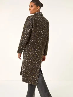 Roman Brown Animal Print Formal Pocket Coat Discount