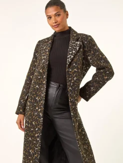 Roman Brown Animal Print Formal Pocket Coat Discount