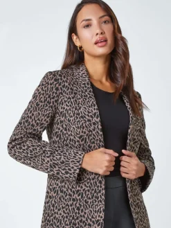 Roman Brown Animal Print Stretch Blazer New