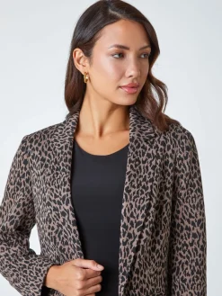 Roman Brown Animal Print Stretch Blazer New